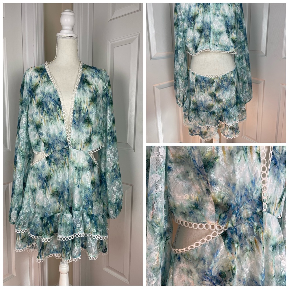 Plus-size Printed Lace Romper